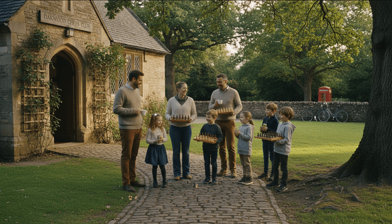 Parents and children chatting outside a community hall in Kingston upon Thames