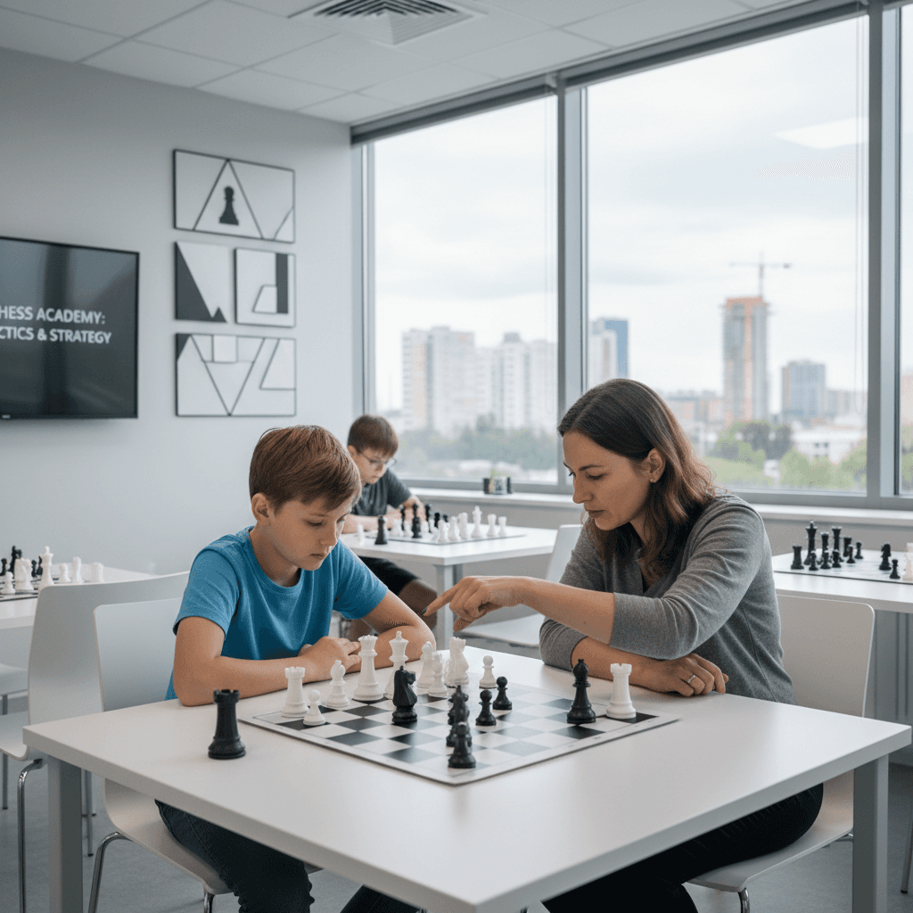 One-on-one chess lesson focused on tactical training