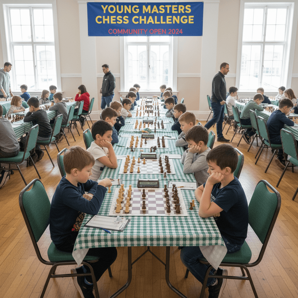 Children concentrating on chess games at a tournament table