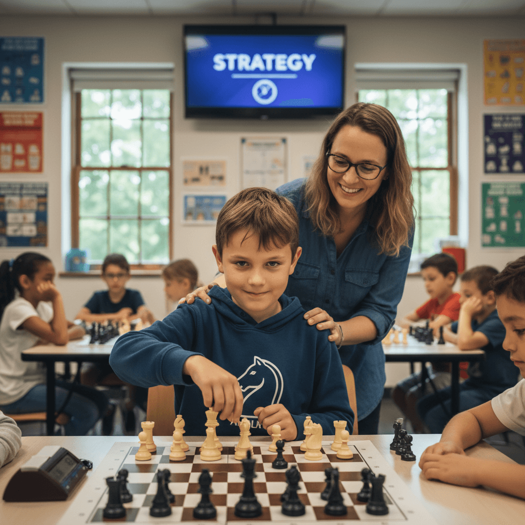 Confident young player ready to make a chess move