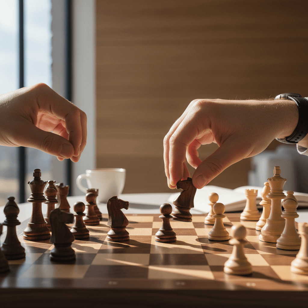 Young chess players in a tournament setting, concentrating on their games