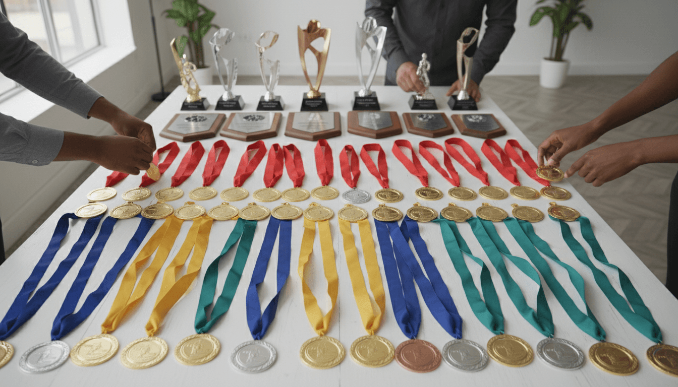 Trophies and medals for tournament winners