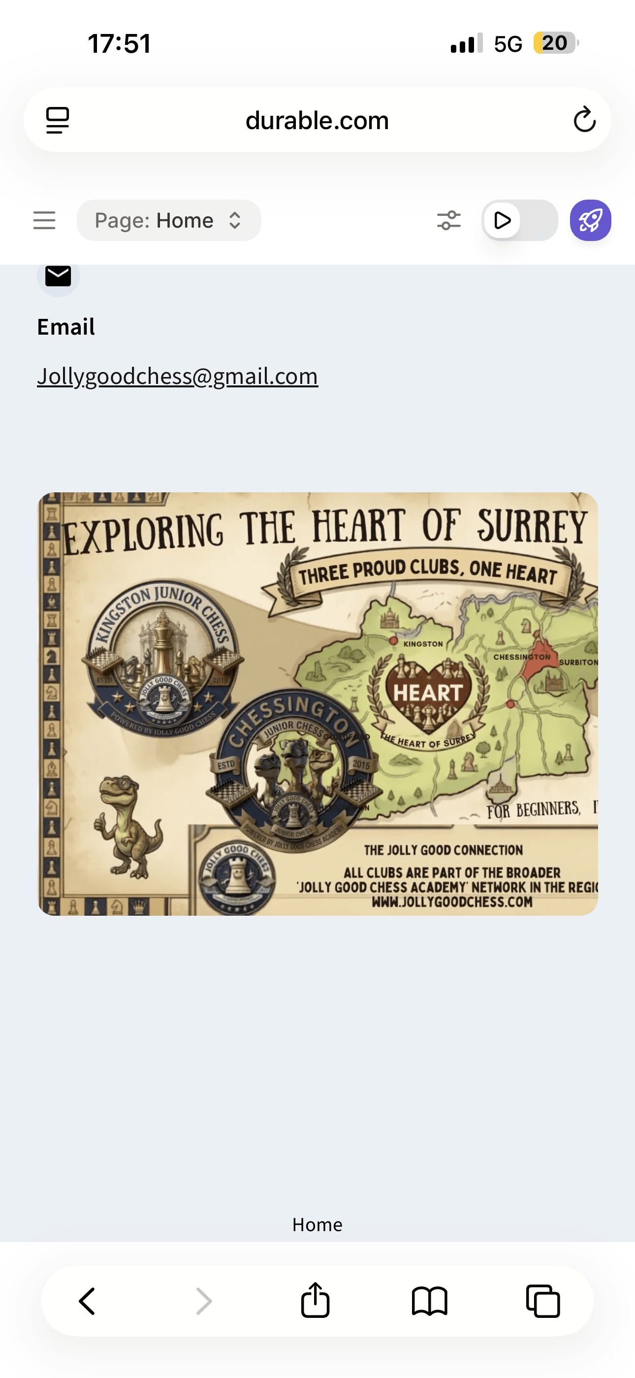 Illustrated map promoting Jolly Good Chess Academy's junior clubs in Kingston and Chessington, Surrey.